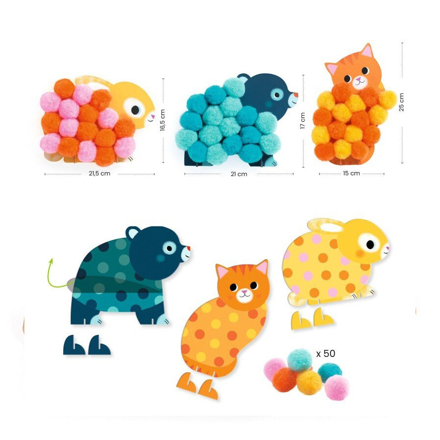 Pom-pom Collage med Dyr og Cirkler