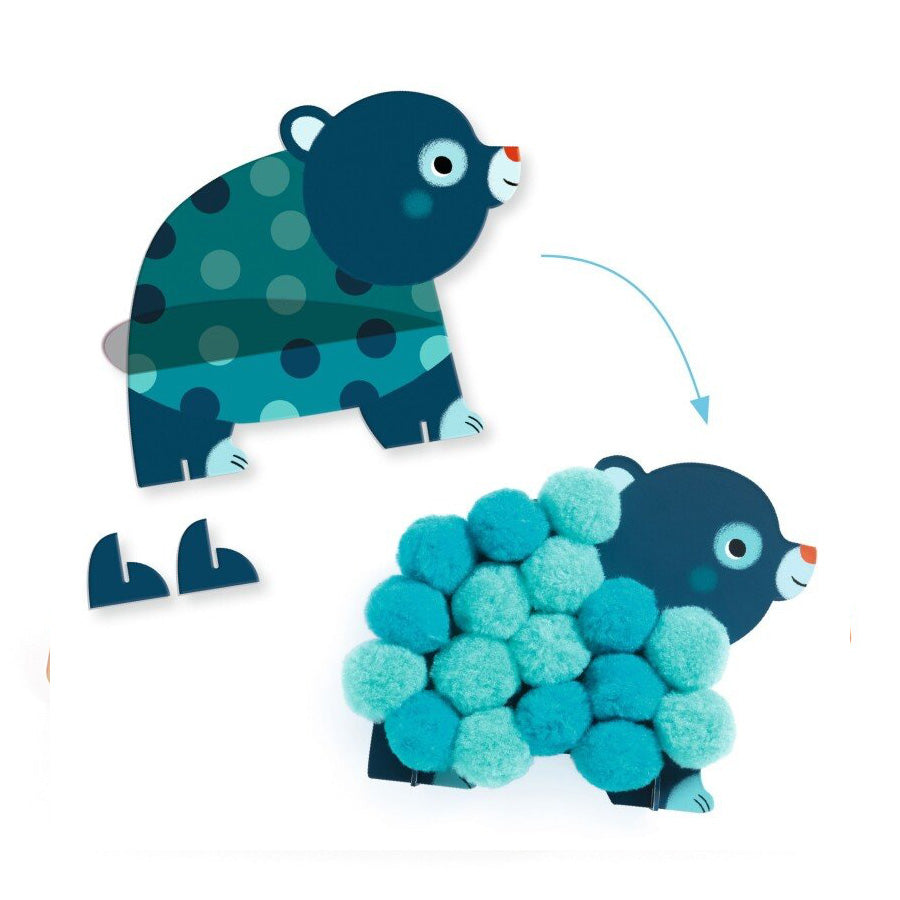 Pom-pom Collage med Dyr og Cirkler