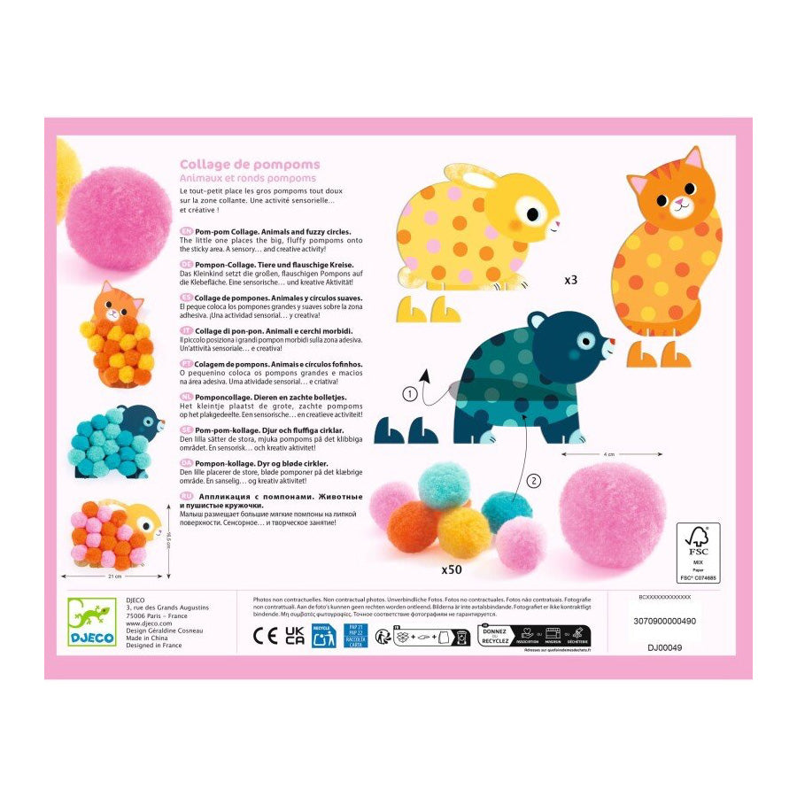 Pom-pom Collage med Dyr og Cirkler