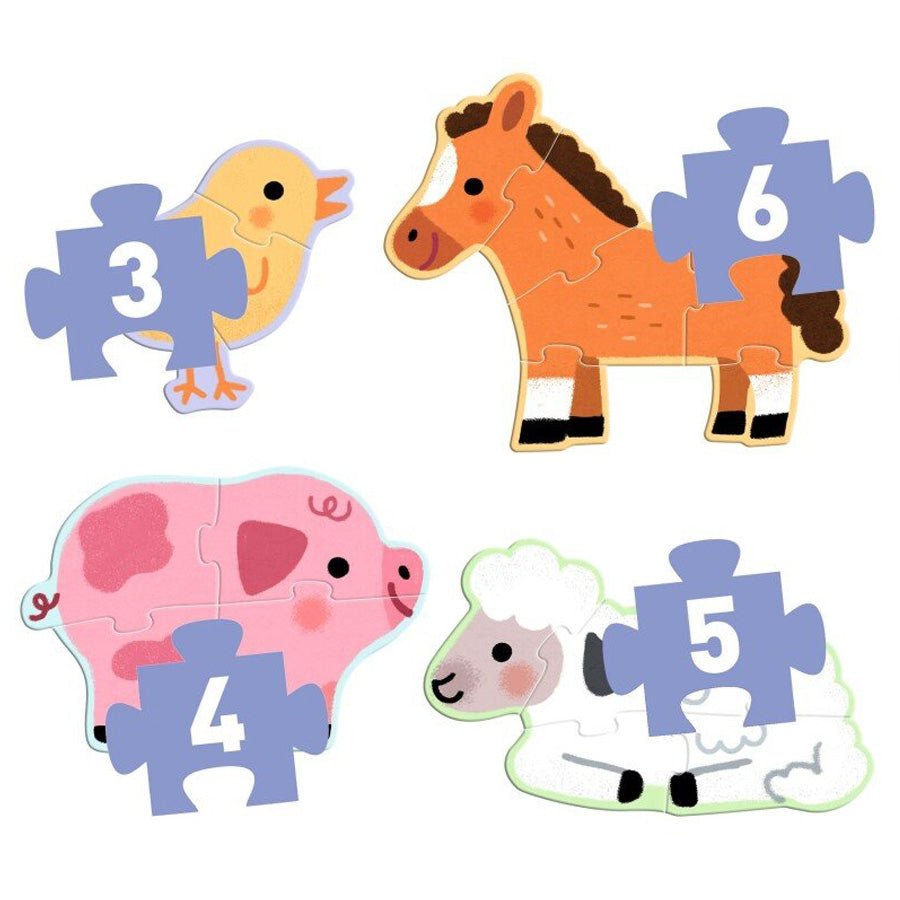 Primo Puslespil med Bondegårdsdyr (3+4+5+6 brikker)