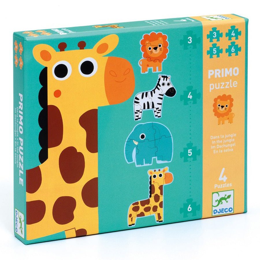 Primo Puslespil med Junglens Dyr (3+4+5+6 brikker)