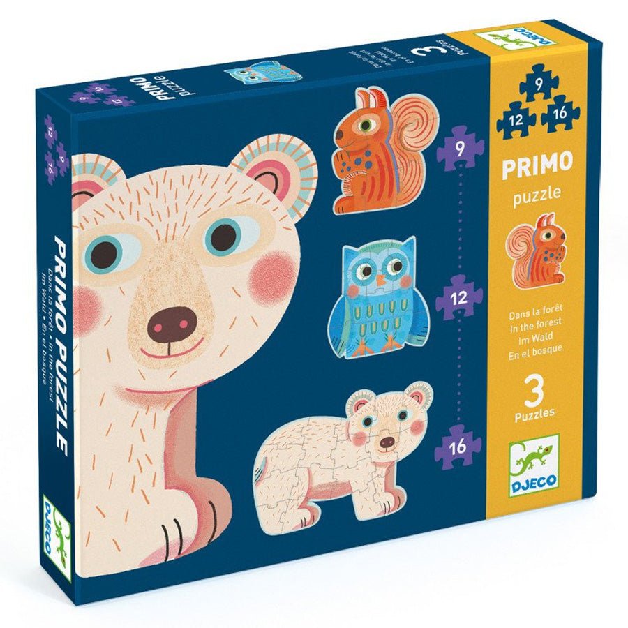 Primo Puslespil med Skovens Dyr (9+12+16 brikker)