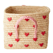 Rice opbevaringskurv, hjerter - 30 x 30 cm