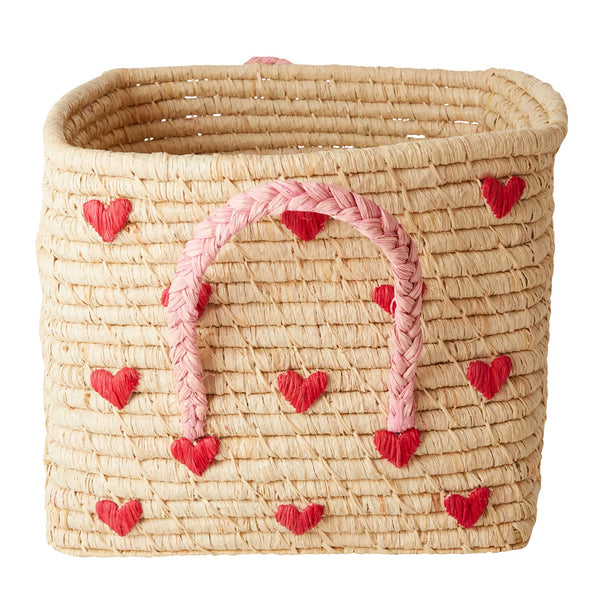 Rice opbevaringskurv, hjerter - 30 x 30 cm