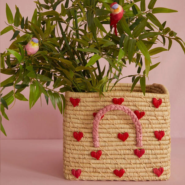 Rice opbevaringskurv, hjerter - 30 x 30 cm