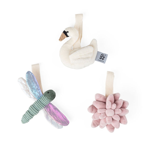 Sebra 3 Stk Aktivitetslegetøj, Blomst/Guldsmed/Svane