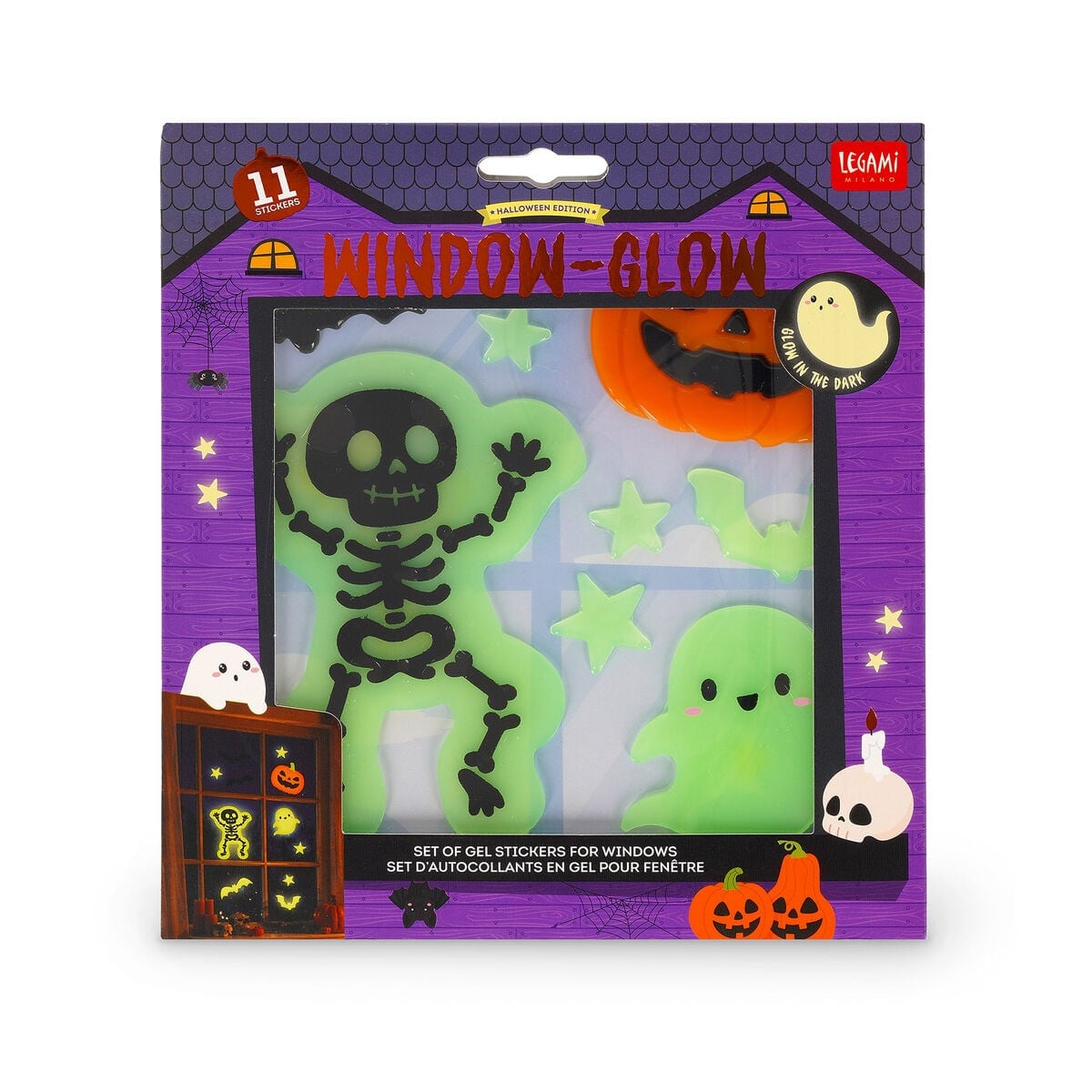 Selvlysende Halloween Gel Stickers med Skelet fra Legami